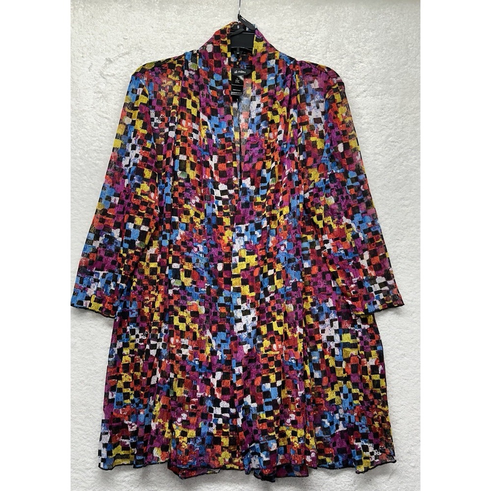 Ali Miles Womens Size L Red Long Sleeve Printed Cardigan Top (T7)